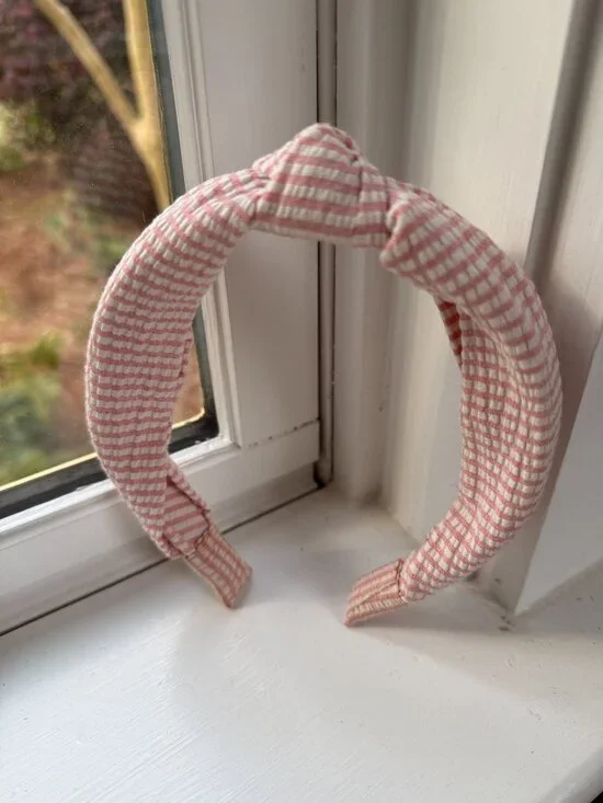 NWOT Anthropologie Pink Striped Seersucker Knot Headband - Picture 3 of 4